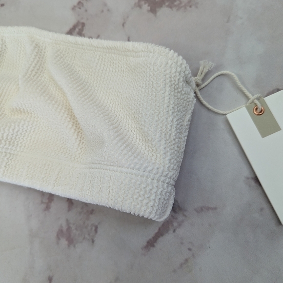 Good American Swim Top Women White Crinkle Band Bandeau Strapless - Picture 7 of 11